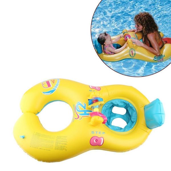 

yellow baby swimming float inflatable neck float double circle swimming rings seat for mother and child