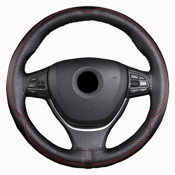 

embossed leather steering wheel cover case black 38cm 15 inch universal fit auto interior accessorie