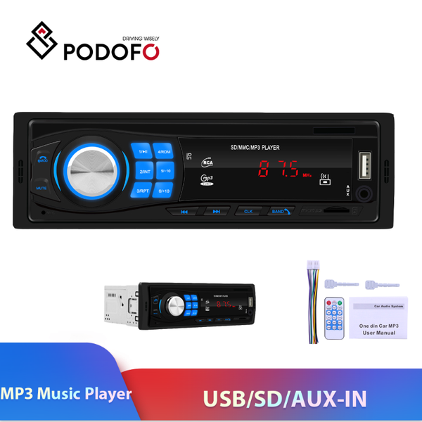 

podofo bluetooth autoradio 12v car stereo radio fm aux-in input receiver sd usb in-dash 1 din audio car mp3 multimedia player
