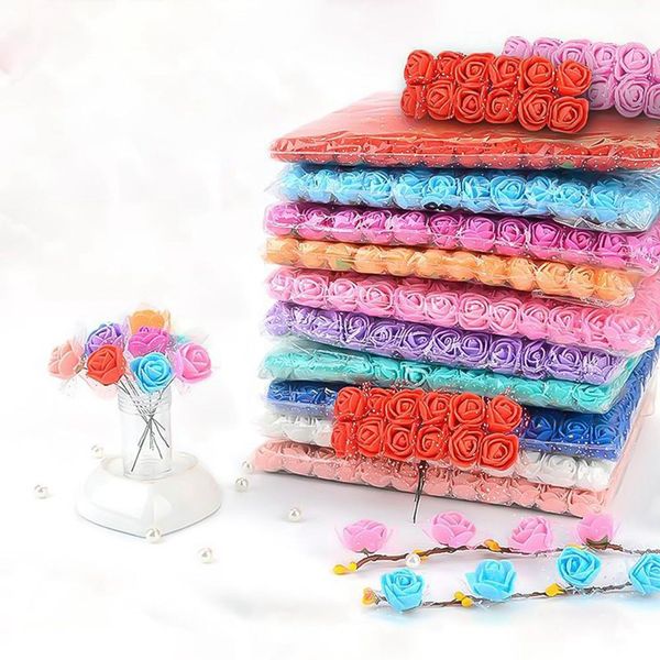 

144 pcs 2.5 mini foam roses for home wedding fake flower decorate scrapbooking diy garland gift box artificial flower