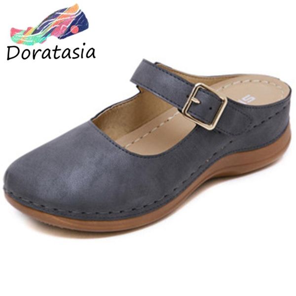 

doratasia fashion ladies sumer slippers outdoor solid slip on low heel sandals women consies shoes woman, Black