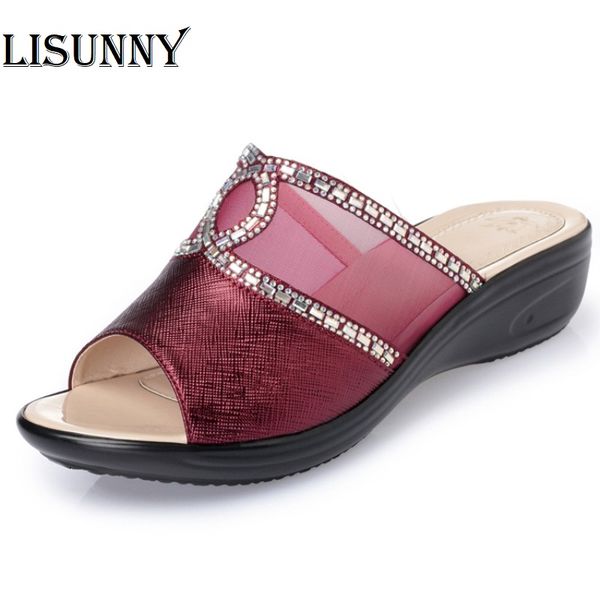 

summer women's slippers 2020 rhinestones fashion hollow out heels sandals bling style flip flops shoes woman sandle, Black