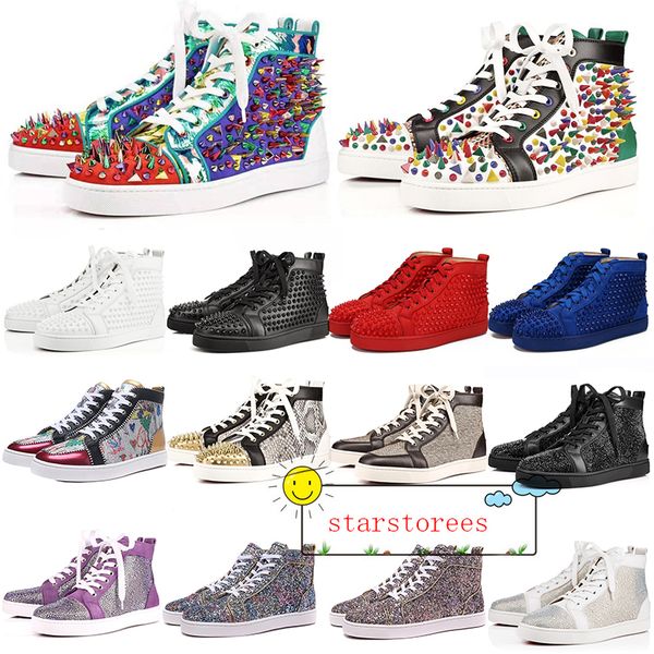 

2019 luxury ace designer handmade shoes red bottom studded spikes flats party lovers genuine men women leather sneakers casual shoes, Black