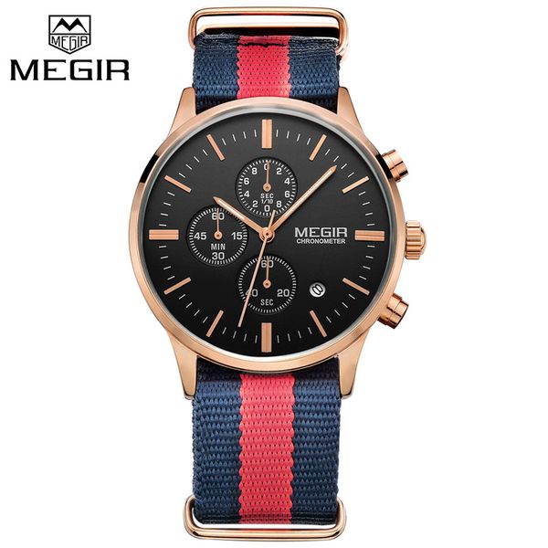 

new arrivals timelimited fashion designers wristwatches waterproof megir meager new style mens watch free, Slivery;brown