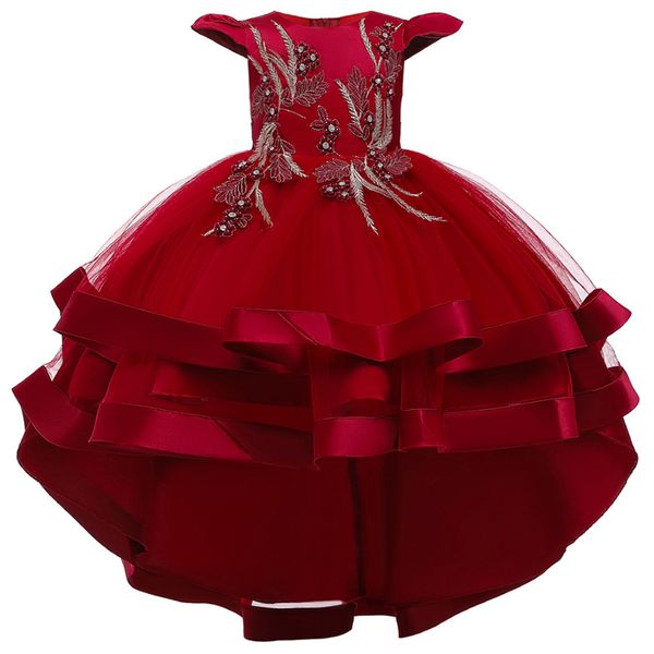 

kids cake tutu flower children party wedding formal dress for girl princess first communion costume y200317, Red;yellow