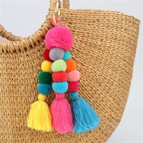 

bag charm re cute pompon pom pom keychain tassel pompom trinket car key chain accessories key ring women bag charm j2835, Silver
