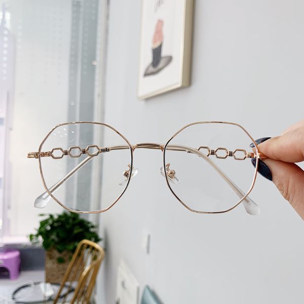 

anti blue ray glasses retro metal spectacles frames for women polygon clear lens myopia eyeglasses frame, Black