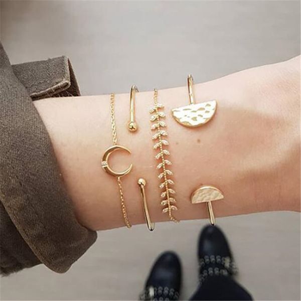 

diezi vintage chain bracelets bangle set fashion gold rhinestone moon leaves charm bracelets for women gift bracelet jewelry, Silver