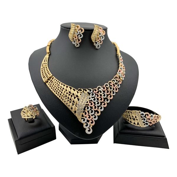 

dubai creative jewelry wave shape necklace charm women dance party bracelet earrings ring for women fashion jewelry sets, Silver