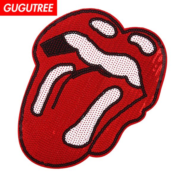 

gugutree sequins embroidery big patches lip patches badges applique patches for clothing bp-642, Black