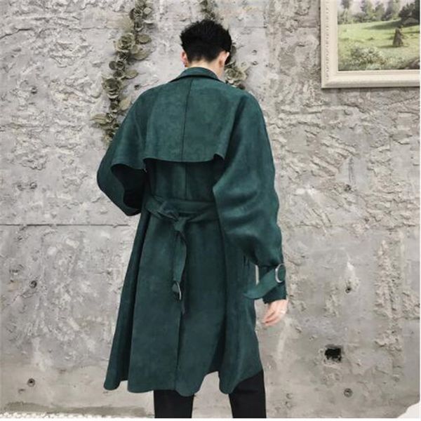 

2018 autumn england style long section bat sleeve windbreaker men wild casual loose suede windbreaker men trench,m-xxl, White;black