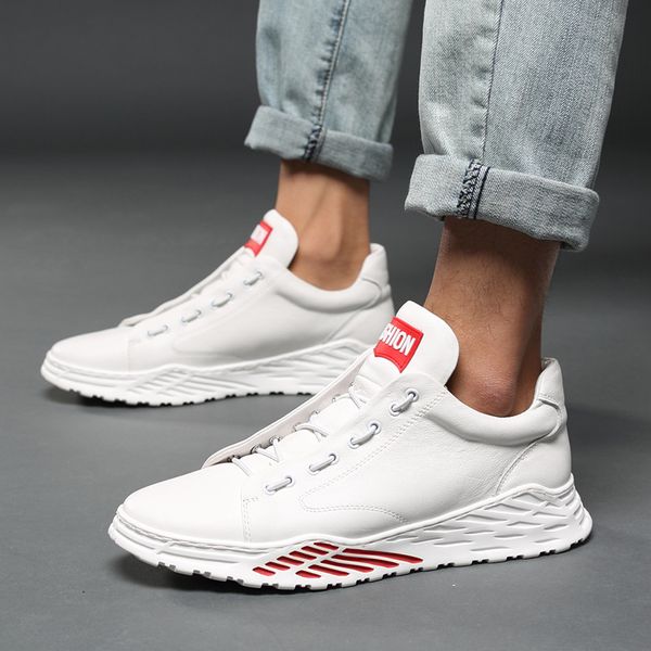 

new trend men's shoes breathable cowhide casual shoes men's low help fashion sports wind plate, Black