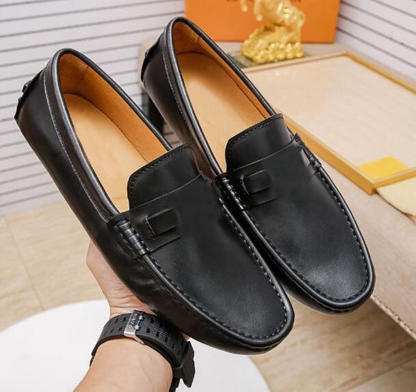 

orignal box] luxury new louise mens oxfords genuine leather silver metal gommino slip on wedding business dress shoes size 38-45, Black