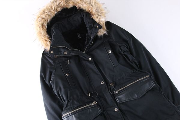 

3a23 2018 autumn and winter new style hooded drawstring waist hugging brushed and thick warm cotton overcoat, Blue;black
