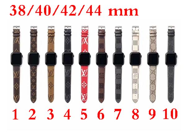 

For iwatch 38mm 42mm 40mm 44mm monogram pu leather watchband for apple watch band bracelet replacement de igner watch band gift