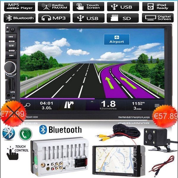 

7018 2 din 7 inch hd touch screen bluetooth in dash 12v car stereo radio fm aux usb mp3 mp5 player with camera and remote