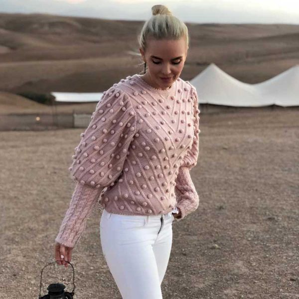 

2020 spring round neck embellished women's pink pullovers & sweaters long sleeve new fashion autumn blue short knitted jumper, White;black
