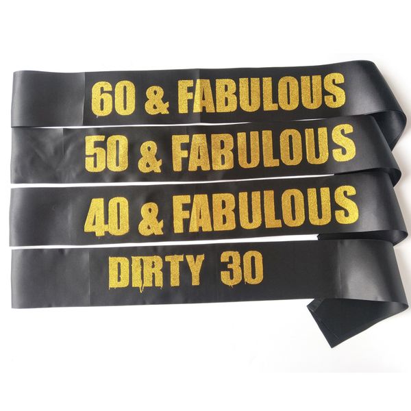 Gold Glitter Birthday Sash 30 40 50 60 Amp Fabulous Satin Sash