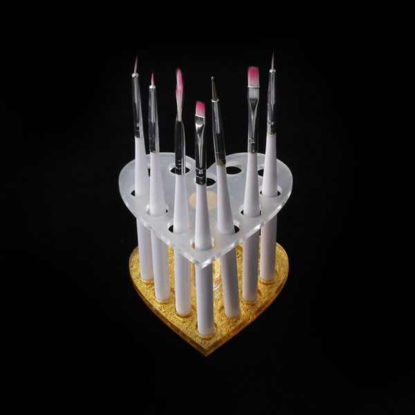 

noq dotting pen heart shape holder with nail brush acrylic nail art tool display penholder shelf storage box cosmetic organizer, Silver
