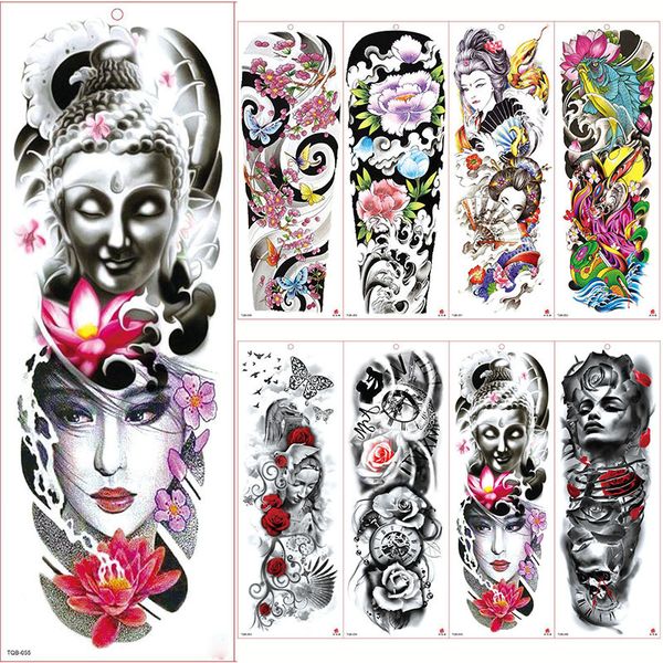 

large arm sleeve tattoo waterproof temporary tattoo sticker rose full flower tatoo body art tattoo girl