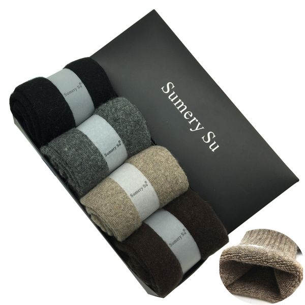 

4 пар / box new winter толстые шерстяные носки мужчины марка мода кашемир дышащие носки meias мужской 4 цвета 2018 горячие продажа, Black