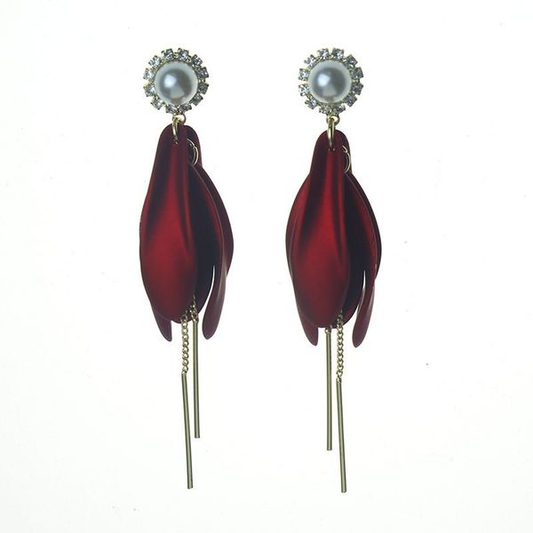 

new women charm earrings personality fashion pearl green red leaves earrings retro female tassel long women earrings jewelry, Golden