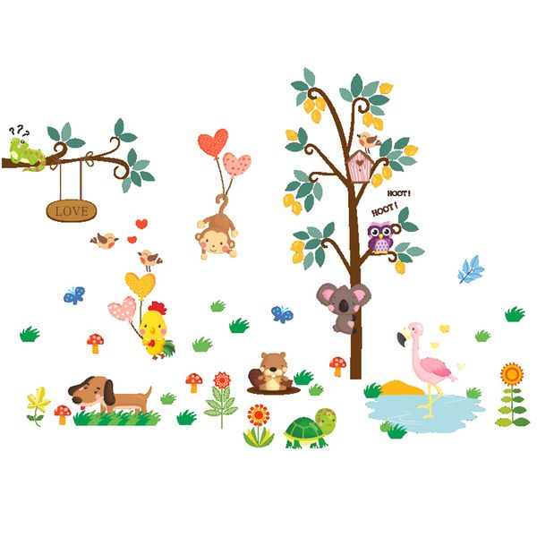 

removable non toxic wall sticker cartoon kids room animals owl art decal pvc home decor monkey