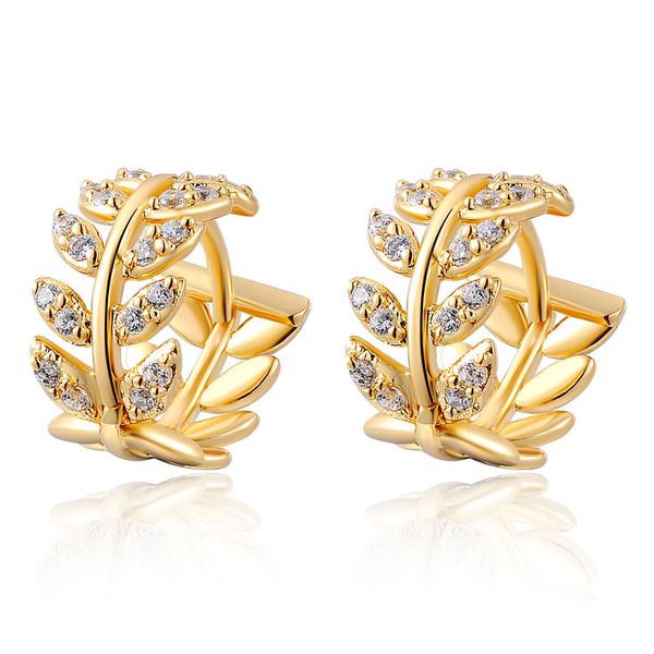 

fashion leaf shape gold filled hoop earrings for women pave crystal leaves small hoops jewelry bijoux sale, Golden