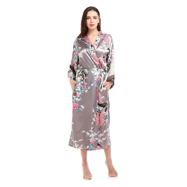 

elegant women loose size sleepwear exquisite print flower bathrobe gown spring and summer new half sleeve long home clothes, Black;red
