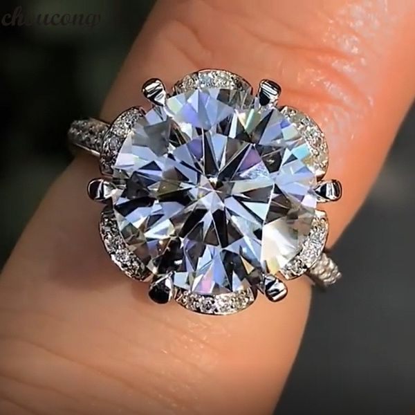 

choucong flower promise finger ring 925 sterling silver round cut 2ct 5a cz engagement band rings for wome wedding jewelry, Slivery;golden