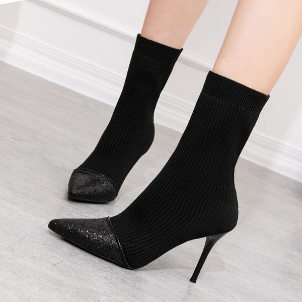 

autumn and winter 2020 knitted short boots show thin, thin heel and middle tube women's martin boots chinese style fashion