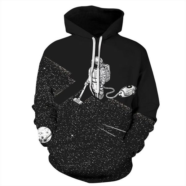 

funny fashion hoodies men women 3d sweatshirts print astronaut vacuum cleaner thin hooded hoodies hoody elastic, Black