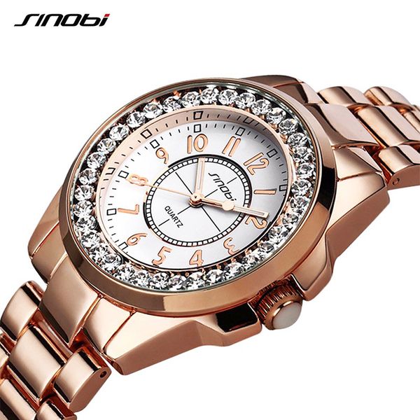 

sinobi women quartz watch unique luxury crystal dial round casual elegance ladies dress wrist watches fashion relogio femininos, Slivery;brown