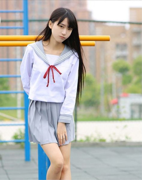 

новые японские / корейские милые девушки матросский костюм студент школьная форма одежда наряды короткие / длинные рубашки + юбка+галстуки н, White