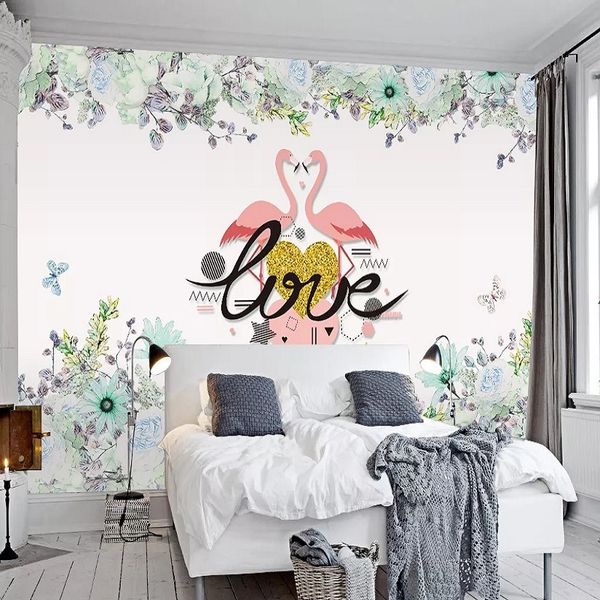

custom large mural 3d wallpaper nordic cartoon fashion creative flamingo child bedroom mural tv back wall decor deep 5d embossed