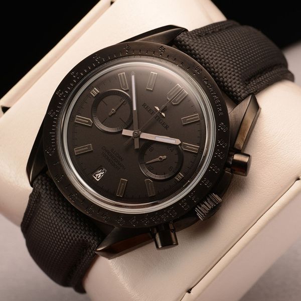 

brand luxury reef tiger leather strap men's watch quartz waterproof sport black date dial chronograph reloj hombre+box+gift t200409, Slivery;brown