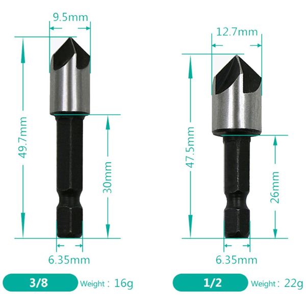 5PCS Five-edge Countersink Drill Bit HSS 82 Degree Point Angle Chamfering Cutter