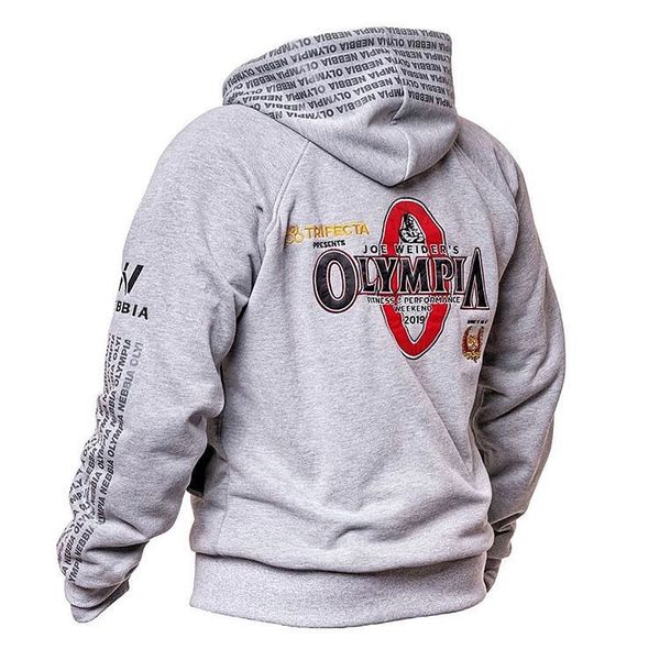 

new olympiad sweater olympia fitness jackets mens sportswear cotton letter printed bodybuilding competition sweat hooded zipper sweatshirt, Black;brown