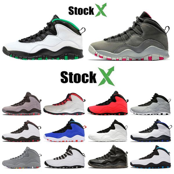 

2020 Stock X 10 10s Mens Basketball обувь Seattle Cement Powder Blue 10 Мужчины Спорт Кроссовки Размер 7-13