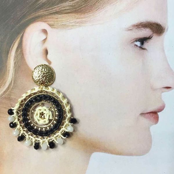 

european and american folk style original hollow beads hand-woven earrings fashion geometric round bohemian earrings wholesale, Golden;silver