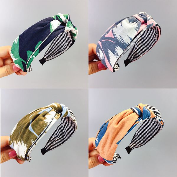 

korea printed flow black white plaid hair accessories for girls knot cross hair band bow headbands for women