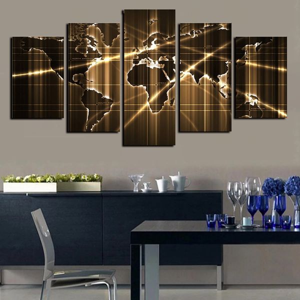 

5 panels world map oil paintings art print poster canvas wall art abstract pictures living room decor