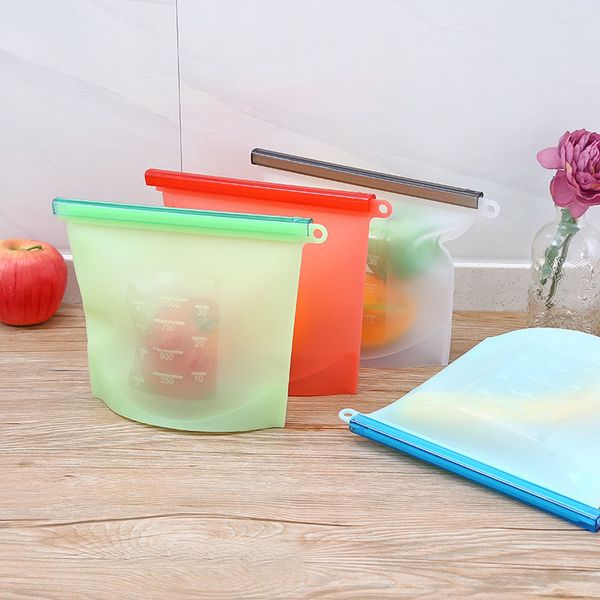

reusable silicone food fresh bags wraps fridge food storage containers refrigerator bag kitchen colored ziplock bags 4 colors