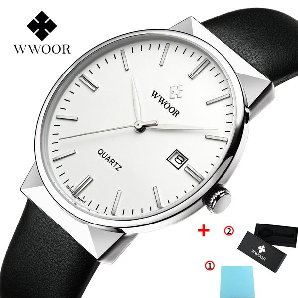 

wwoor business men's watch waterproof genuine leather quartz watches men date fashion casual men's clock 8826p, Slivery;brown
