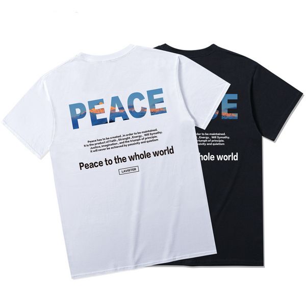 

Casual Men's T-shirt 20SS Summer Peace to the whole world Printed Peace-loving judicial fairness theme Fashion personality loose T-shirt