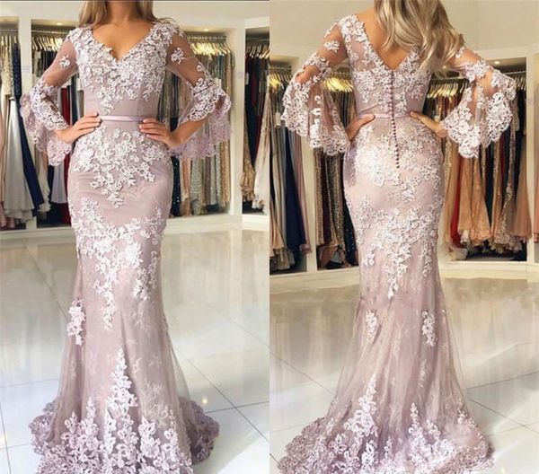 Abito da sera a maniche lunghe a sirena economico 2019 Applque Red Carpet Holiday Women Wear Abito da ballo formale per feste Custom Made Plus Size