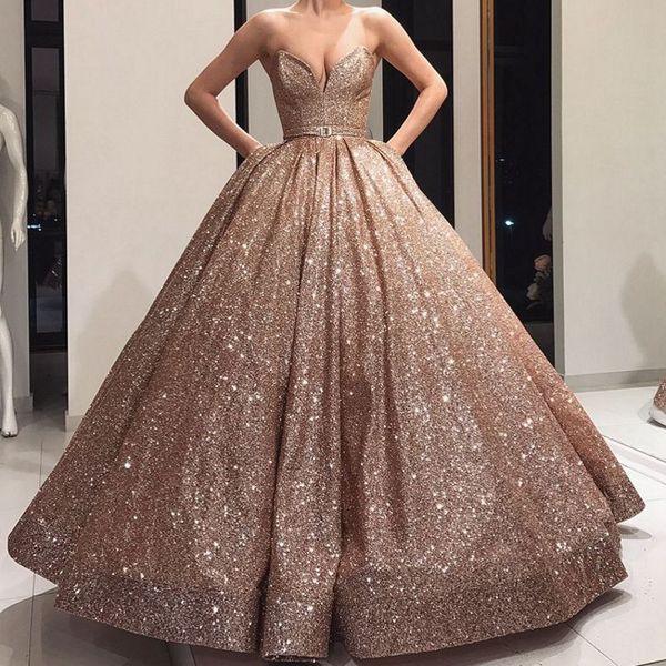 

plus size ball gown gold prom sequined dresses 2020 long, Black