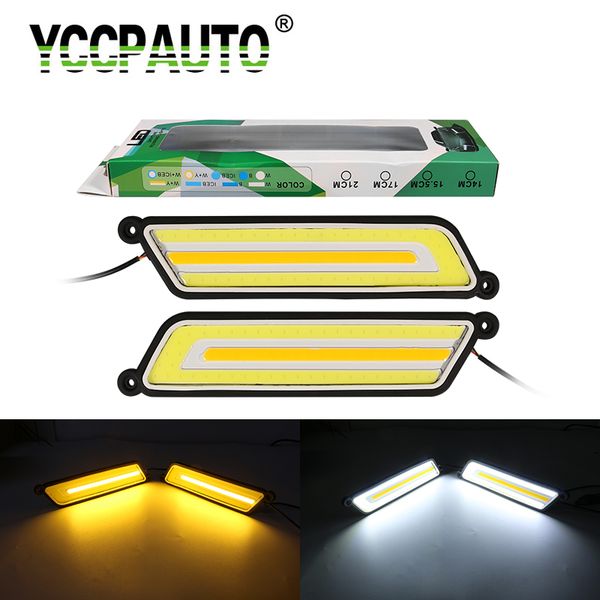 

yccpauto 2pc cob drl dual color led daytime running light turn signal bulb white+amber flexible waterproof car led fog lamp 12v