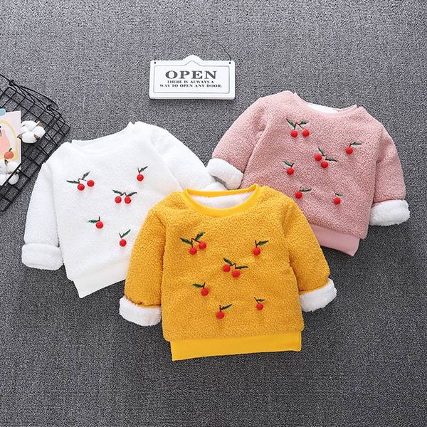 

baby boy girls winter outerwear clothes cherry print casual long sleeve sweatshirt kids thicken velvet coat outfitss, Black