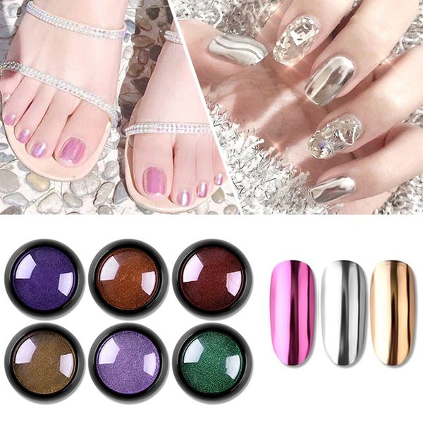 

nail flakes sequins chameleon magic mirror gold silver glitter irregular chrome pigment nail decoration dust, Silver;gold